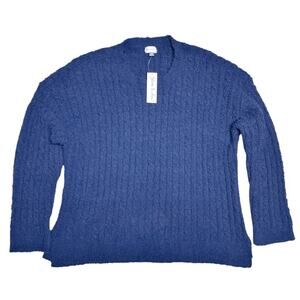 YARN & SEA NWT Soft Ribbed Crewneck Chenille Sweater Navy Blue Size 1X